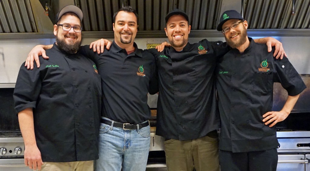 From left: Chef and co-Owner Eddie Coulonbe, Operations Manager Zach Kopp, Chef/Co-Owner David Kenney, and Sous Chef Johnny Coulonbe