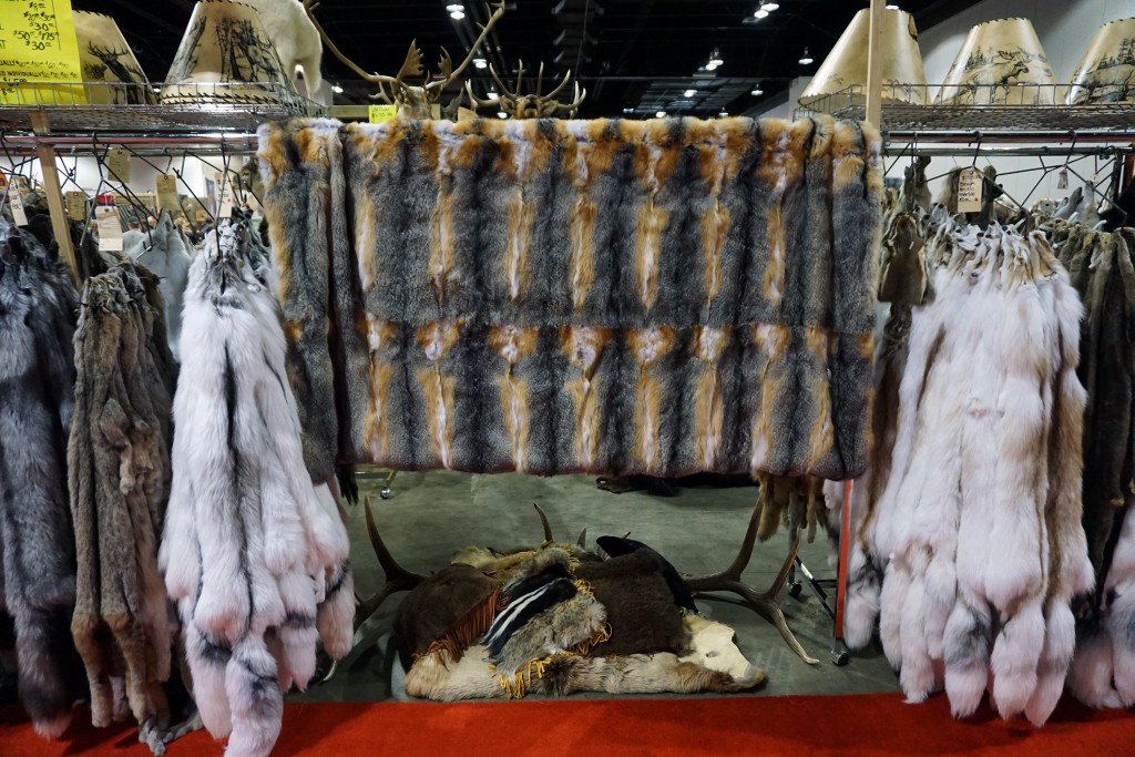 A row of furs from the Western Montana Fur Center.
