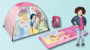 Exxel's sleeping bag and gear products include Disney- and Hello Kitty-themed items. 