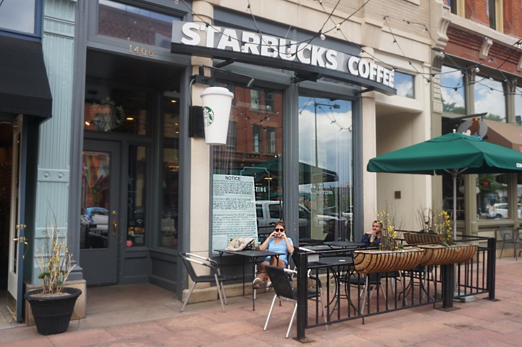 The Starbucks at 1406 Larimer St., along with one other location, has applied for a liquor license. Photos by Burl Rolett.