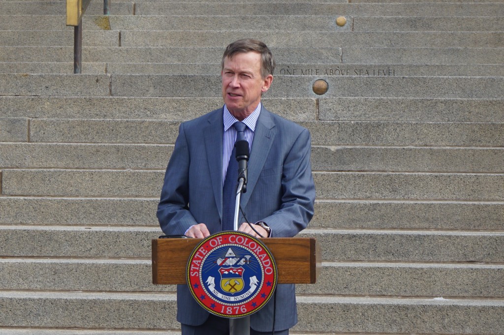Gov. Hickenlooper at a Monday announcement event. Photos by Burl Rolett.