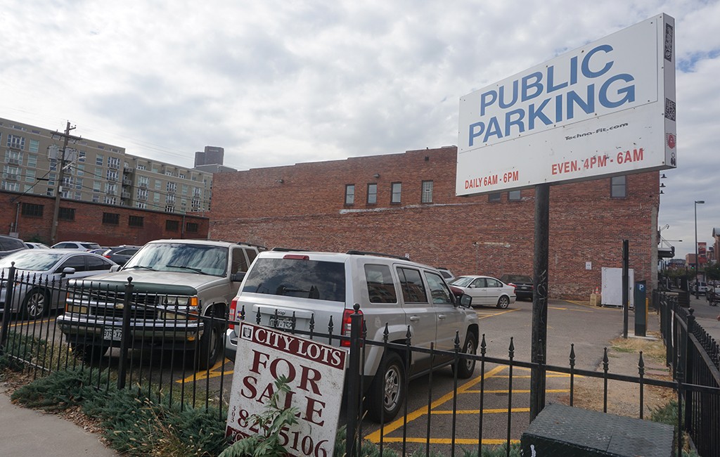 The project would take the place of a 12,500-square-foot parking lot at 2250 Blake St., which is listed for $3.48 million. (Burl Rolett)
