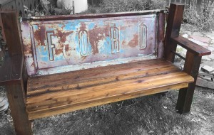 This Ford bench is on sale for $600. Other truck brands used include GMC, Chevrolet, Dodge and International Harvester. (Courtesy Christine Stevens)