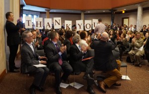 The crowd shows their appreciation at the announcement ceremony. (Amy DiPierro)