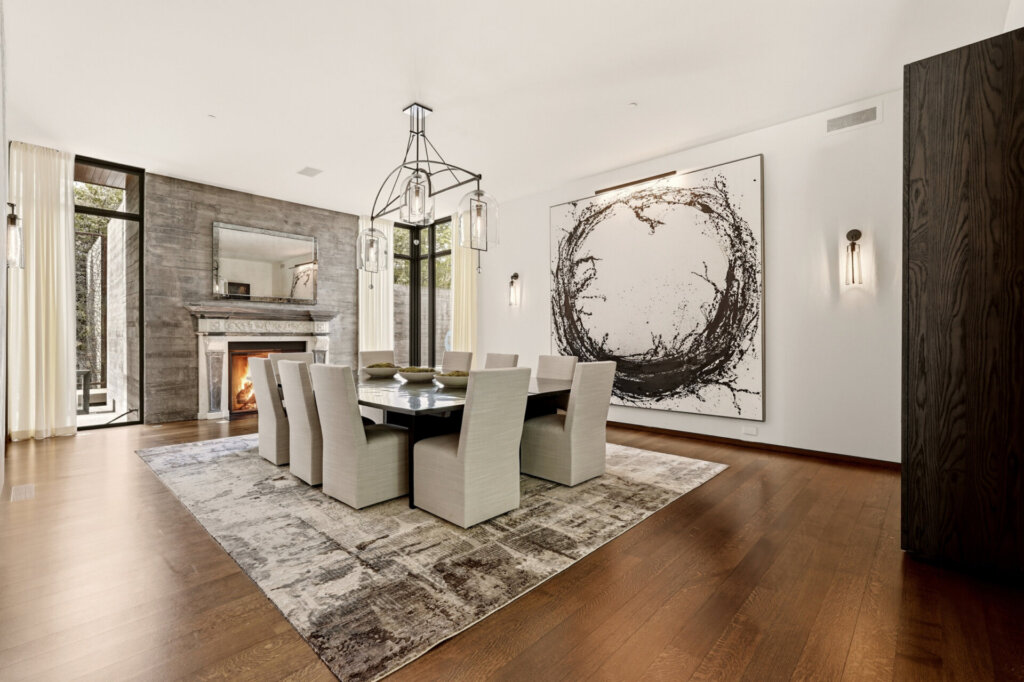 Dining room at 31 Albion Place with a large-scale art piece on the wall