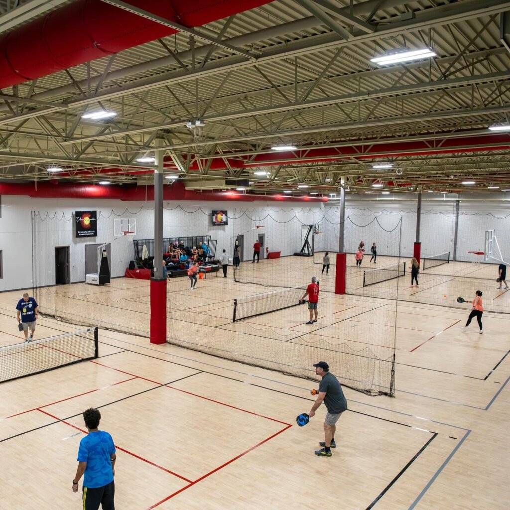 Adults playing pickleball at achieve sports