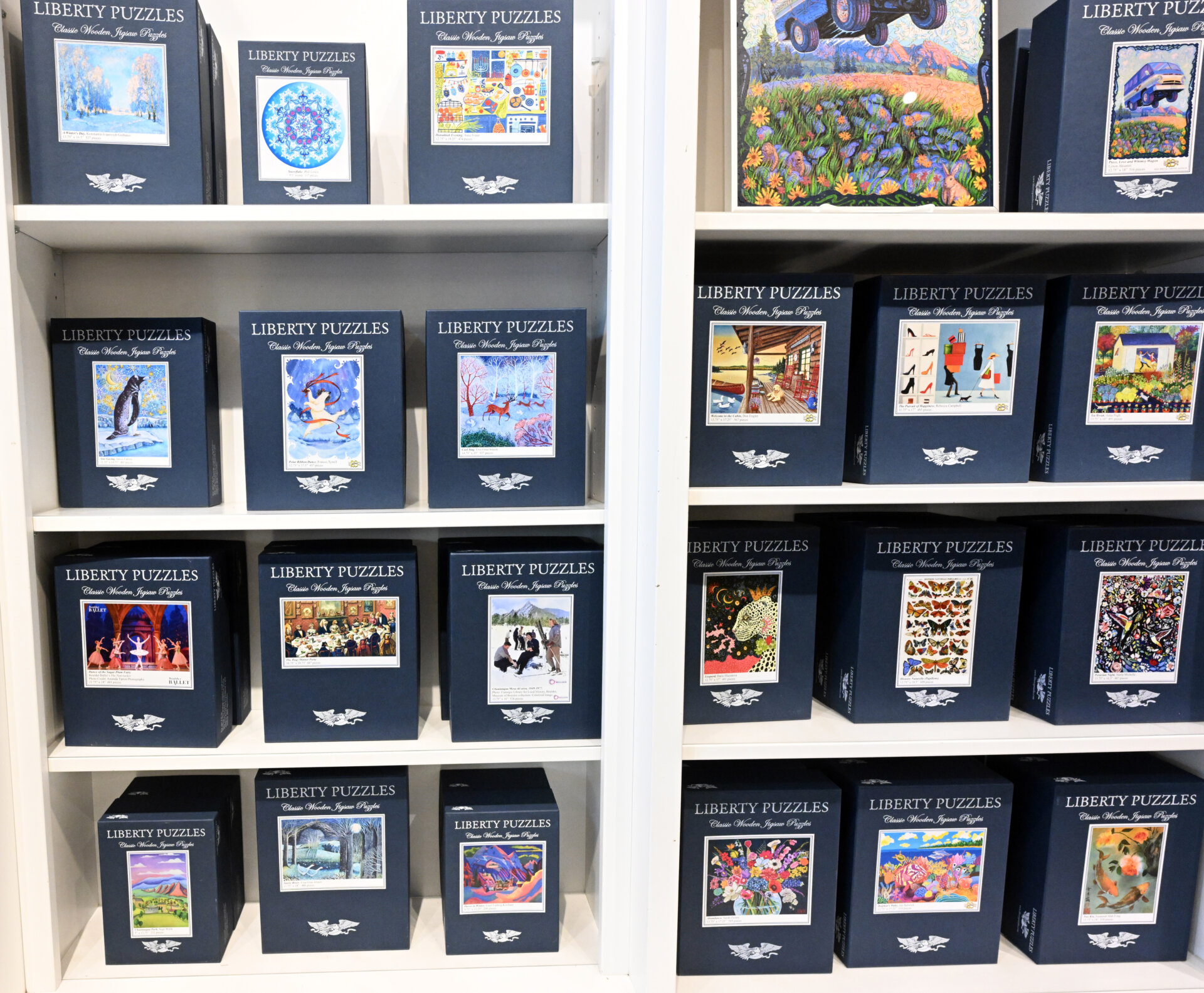 Boxes of Liberty Puzzles at the company's Boulder store.