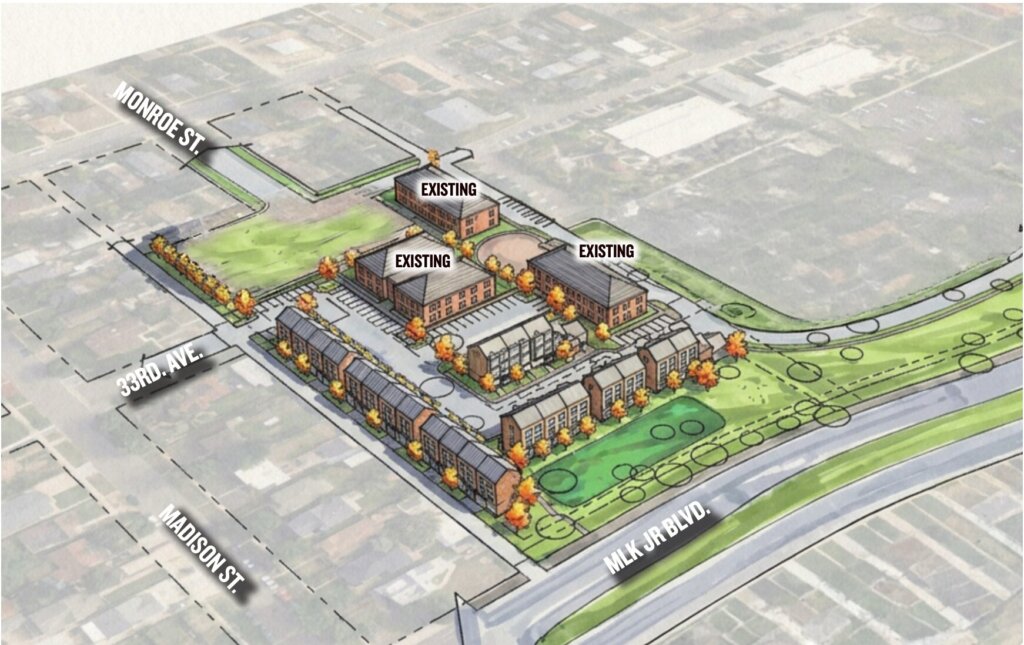 A rendering of the proposed houses on the Clayton Early Learning campus.