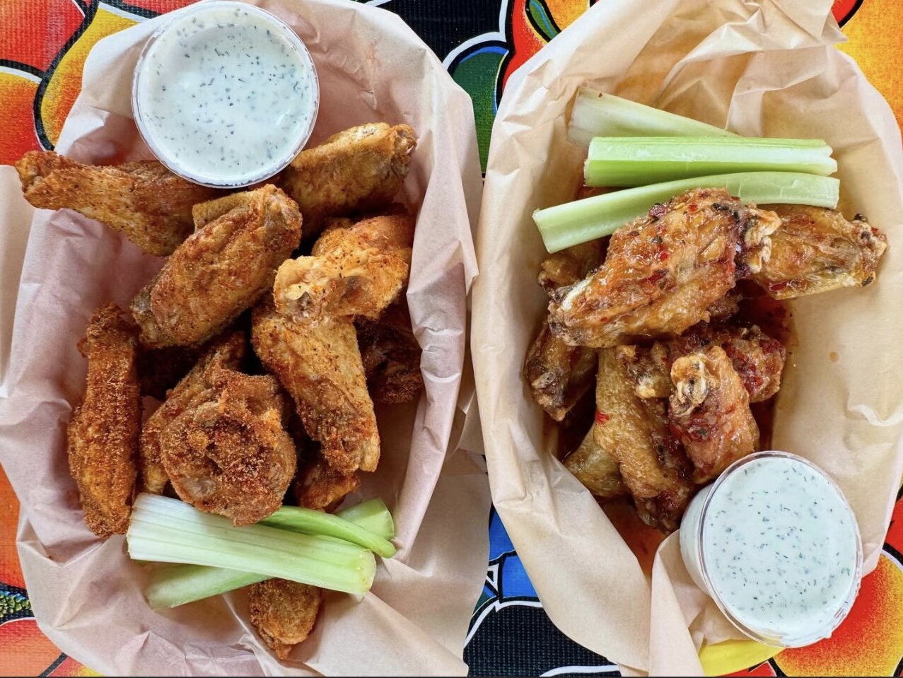 Two orders of chicken wings from Fire on the Mountain.